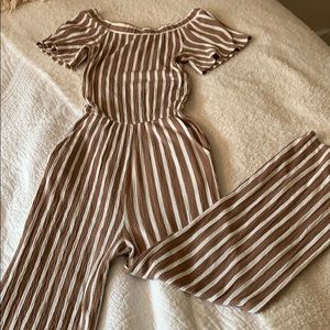 Striped neutral jumpsuit